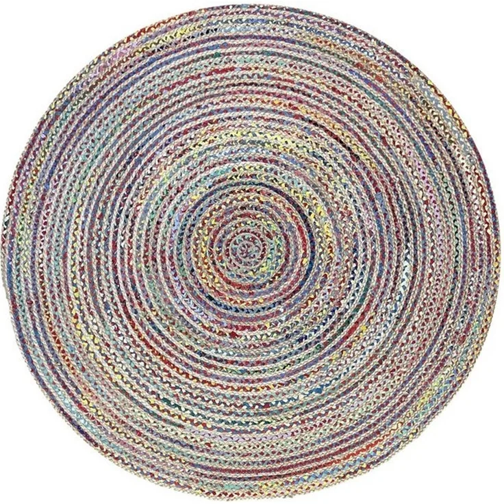 Wohnando Teppich MY-RUG Teppich Boho Circles, aus Jute & Baumwolle 100x100 cm,bunt, rund, Höhe: 10 mm, handgewebt, Natürliches Material, Boho-Stil, wendbar