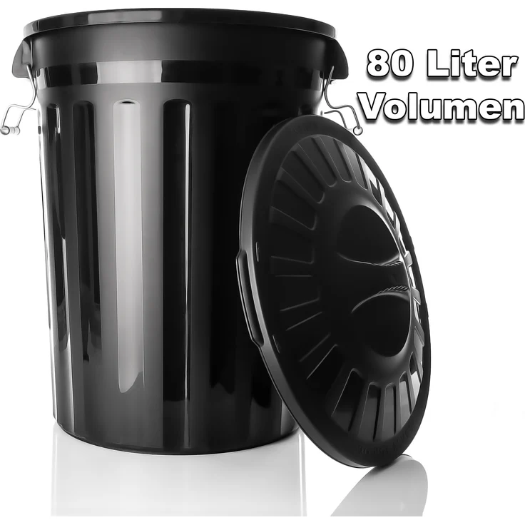 BigDean wetterfeste Universaltonne mit Deckel Schwarz und 2 Tragegriffen + Clip Verschluss auch als Mülltonne – Regentonne und Futtertonne geeignet für Indoor + Outdoor geeignet - Made in Europe – Bild 2