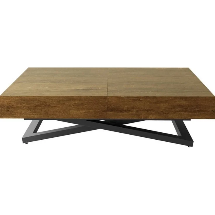 WFL GROUP Couchtisch Cavetta U höhenverstellbar ausziehbar mit schwarzen Metallbeinen (erhältlich in einer Größe – 120x80x27-76 cm, ausziehbar auf 200 cm), industrial Tisch in Holzoptik für Küche, Esszimmer oder Wohnzimmer – Bild 4