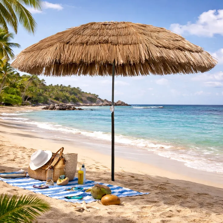 Hawaii Sonnenschirm Strandschirm Gartenschirm rund Ø1,6m Braun