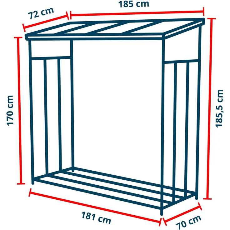 GFP Primeyard Kaminholzregal Metall 185x72x185,5 cm Brennholzregal grau – Bild 2