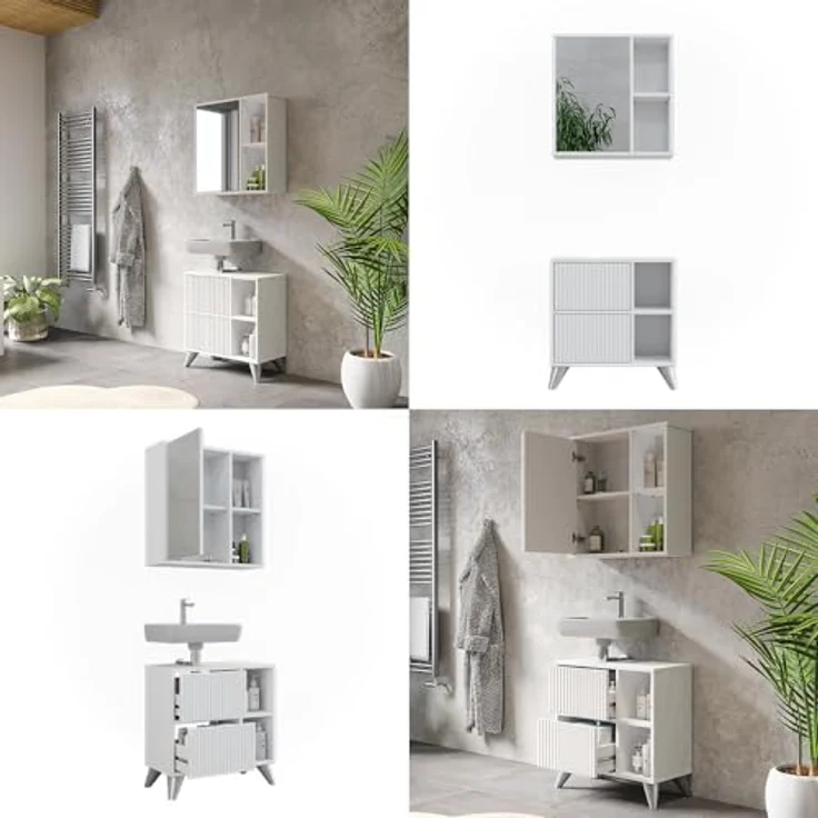 Vichy Badmöbel-Set Leano, 2-teilig, Weiss, inklusive Waschbeckenunterschrank und Spiegelschrank – Bild 8