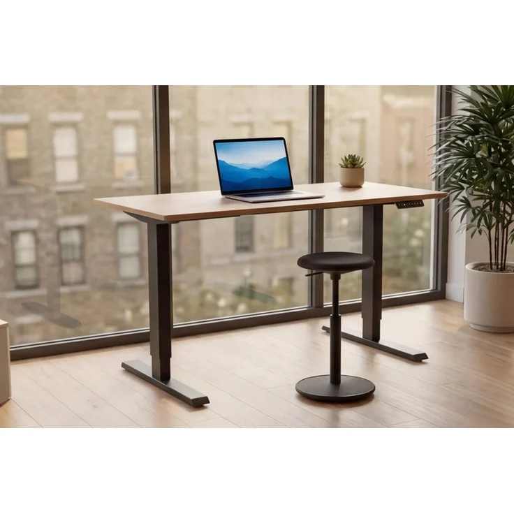 Höhenverstellbarer Schreibtisch KANTOR 140cm elektrisch Eiche Metallgestell – Bild 4