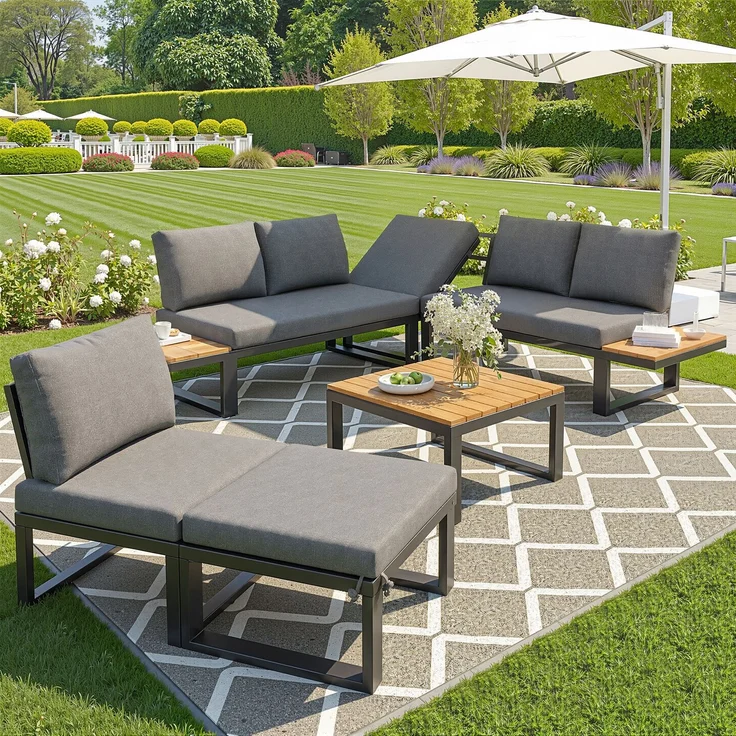 Merax Gartenlounge-Set, 7-Sitzer Gartenmöbelset mit 5 verstellbaren Rückenlehnenpositionen, Grau – Bild 1