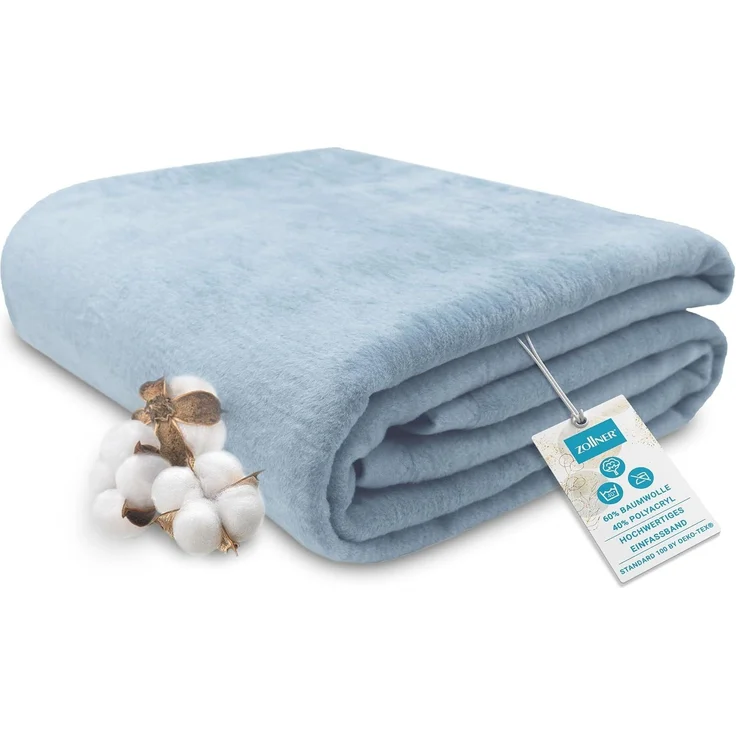 ZOLLNER Kuscheldecke mit Einfassband, 220x240 cm, hellblau – Bild 1