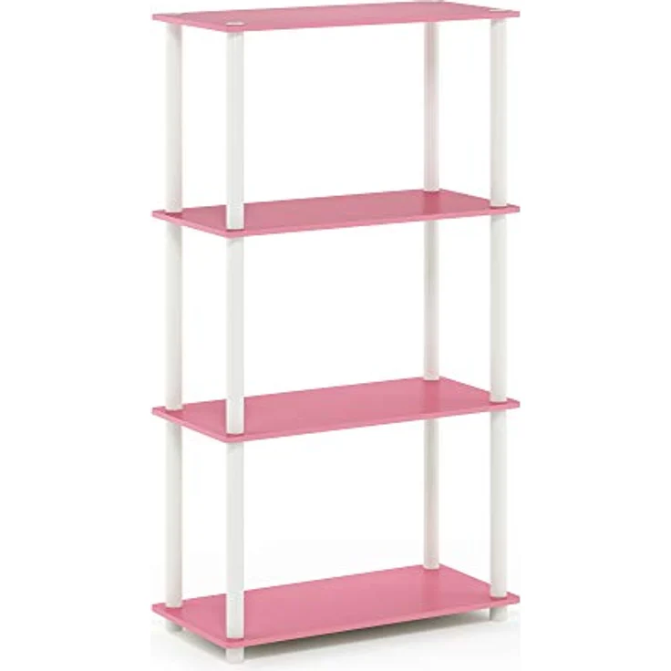 Furinno Regal mit 4 Ablageflächen, holz, Weiß/Rosa, 29. 46x29. 46x109. 85 cm – Bild 8