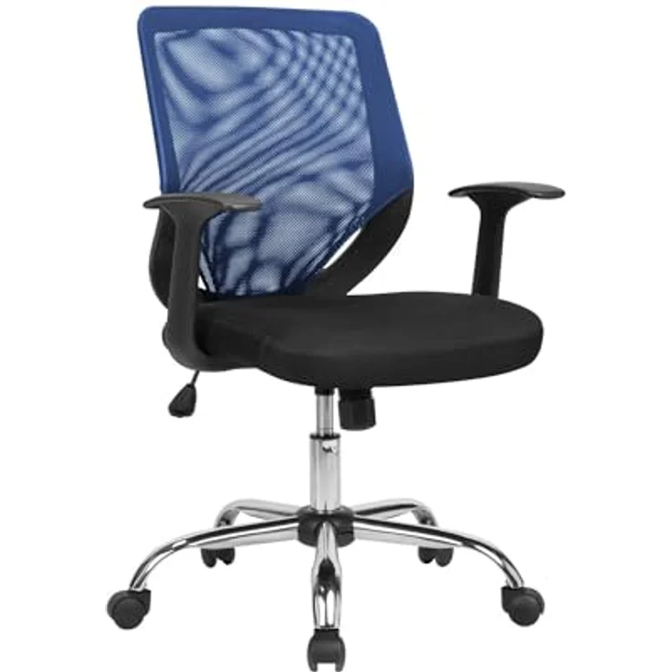Dmora - Stuhl mit Rädern Albany, Executive-Netzsessel mit Armlehnen, ergonomischer Bürositz, 60x54h90/98 cm, Schwarz und Blau – Bild 3