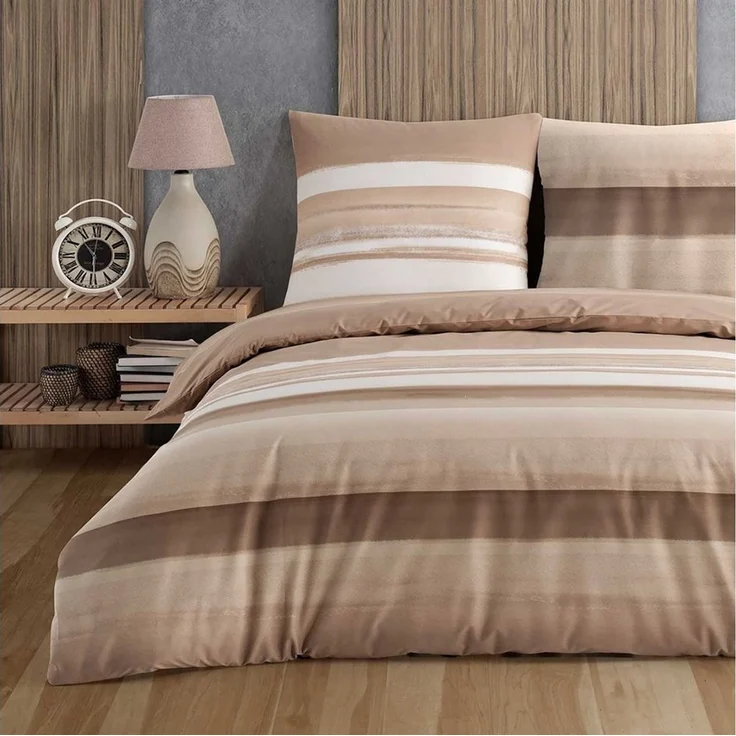 Buymax Bettwäsche Palermo, Renforcé: 100% Baumwolle, 3 teilig, 200x200 cm, Bettbezug-Set, mit Reißverschluss, Streifen, Braun-Beige – Bild 1