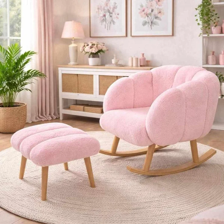 Hanah Home Elegantes Ohrensessel- und Pouf-Set (2-teilig), Rosa, 100% Wellssoft-Stoff, 18 mm Melaminplatte | Perfekt für gemütliche Wohnräume – Bild 2