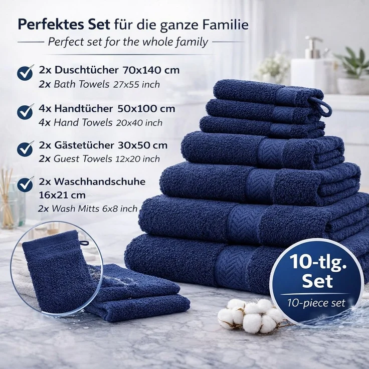 Betz Handtücher 10-teiliges Handtuch Set Premium, 100% Baumwolle (10-St), 4 Handtücher 50x100 cm, 2 Duschtücher 70x140 cm, 2 Gästetücher 30x50 – Bild 2