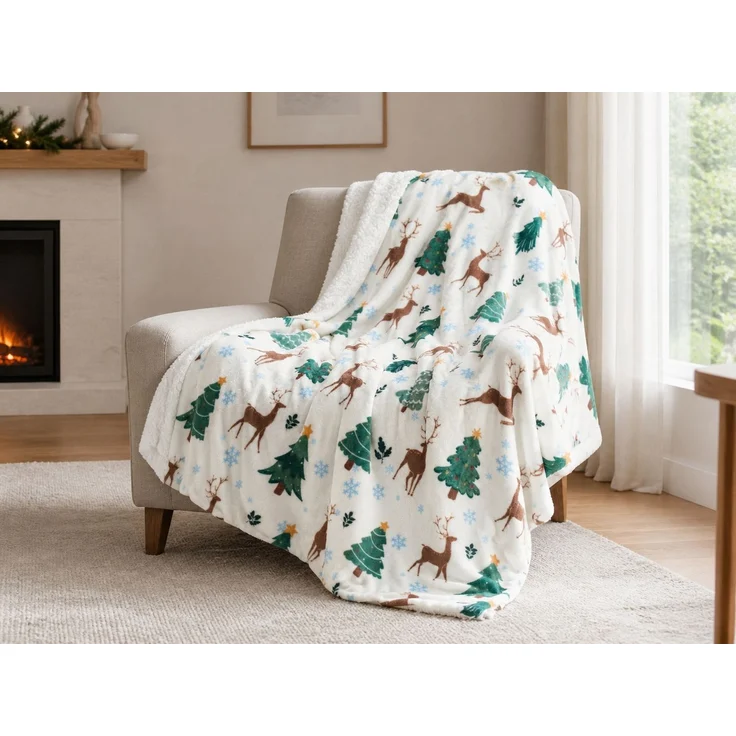 Flanell-Kuscheldecke mit Weihnachtsmotiv Mehrfarbig, 100x130 cm – Bild 2