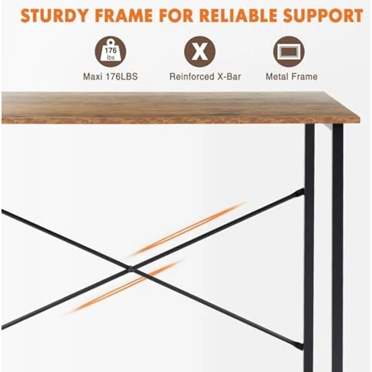 Sweetcrispy Computer Small Office Desk 40 Inch Student Kids Study Writing Work mit Kopfhörerhaken & Aufbewahrungstasche Modern Simple PC Home Bedroom Table, Rost, 101cm – Bild 5
