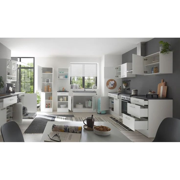 EDDY Moderner Herdumbauschrank in Weiß matt, Metallic Grau - Geräumiger Küchenschrank mit viel Stauraum - 60 x 90 x 60 cm (B/H/T) – Bild 6