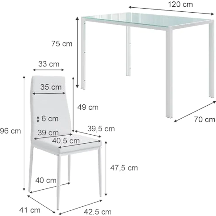 Vicco Esstisch-Set 'Grand Metall', Weiß, 120x70x75 cm, Tisch mit Glasplatte und 6 Stühlen, Esszimmergruppe – Bild 3