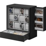 SONGMICS Uhrenbox 12 Fächer, Uhrenkasten mit Fenster, Uhren-Präsentation, Massivholzfurnier, Samtfutter, vertikale Aufbewahrung, platzsparend, Geschenkidee, ebenholzschwarz JOWDE014B01