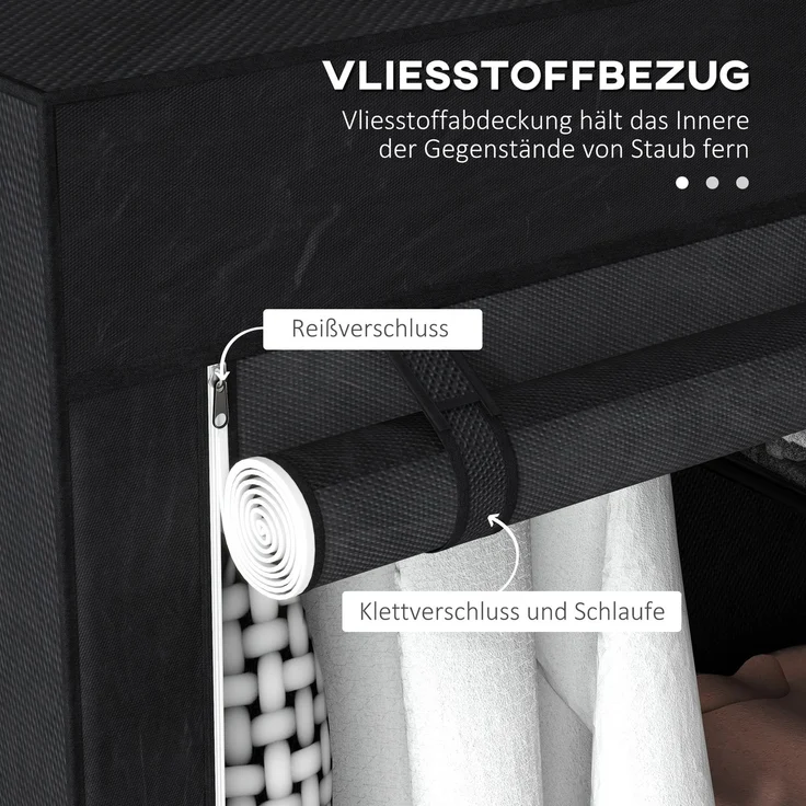 Stoffkleiderschrank 6 Fächer Vliesoptik Faltgarderobe Schwarz 103x43x162,5cm--Schwarz--103x43x162.5cm--YOUDENOVA – Bild 5