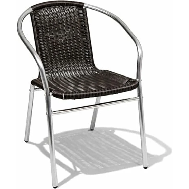 Stabiler Aluminuim / Polyrattan Bistrostuhl stapelbar Silber / Schwarz – Bild 3