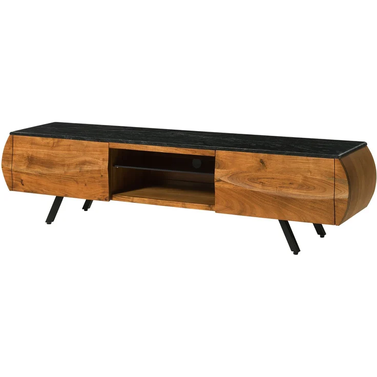 TV-Board Akazie 184x40x45 natur lackiert / Marmor schwarz MONTREAL #121 – Bild 1