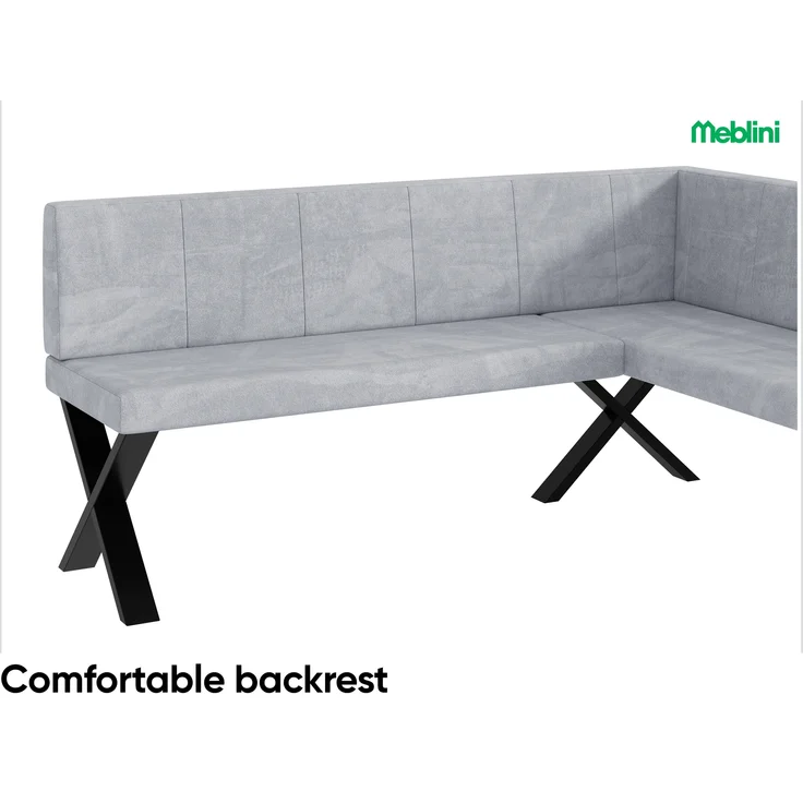 MEBLINI Eckbank für Esszimmer - Küchenbank - Essecke - Sitzecke Küche - PETER - X-Beine 128x168x87cm Rechts - Hellgrau Samt – Bild 5