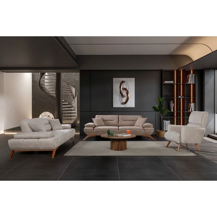 Sitzgruppe/Sofa Set - Wohnzimmergarnitur "Acantha" 3+3+1+1-Hellbraun/Beige