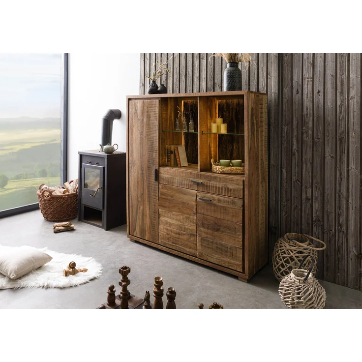 Highboard Akazie 140x40x150 natur lackiert BARK #115 – Bild 3