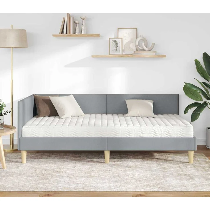 vidaXL Eckbettgestell mit Matratze 2 stk. Hellgrau 90 x 200 cm Stoff 3393741 – Bild 3