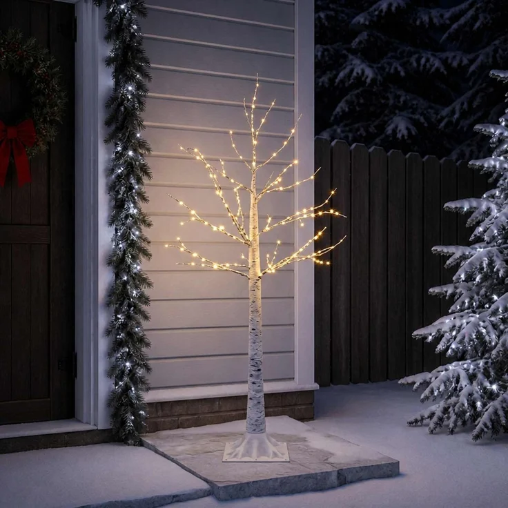 vidaXL Birken-Weihnachtsbaum Weiß 22 x 22 x 120 cm Kunststoff 174 LEDs 42055352 – Bild 3