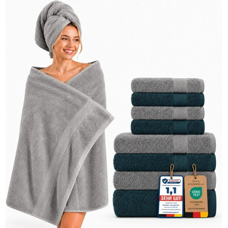 Komfortec Handtuch Set Premium 8x Handtuch & Badetuch Set - 4er 50x100 + 4er 70x140 cm, Frottee (8-St), 100% Baumwolle, Weich, 470 g/m2 – Bild 1
