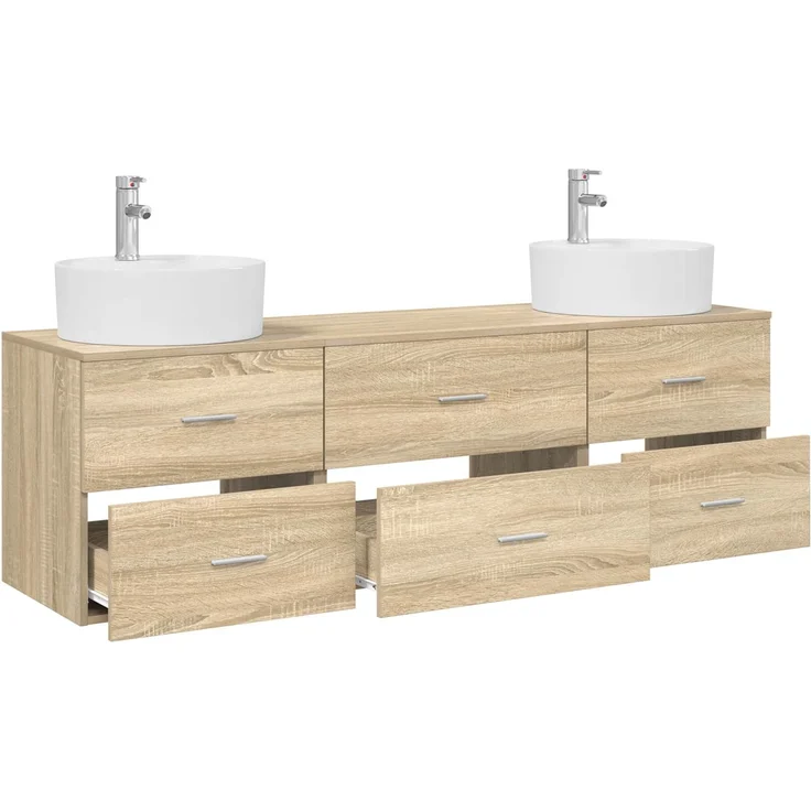 vidaXL Wandmontiertes Badezimmerschrank-Set 3 stk. Sonoma-Eiche 3405869 – Bild 3