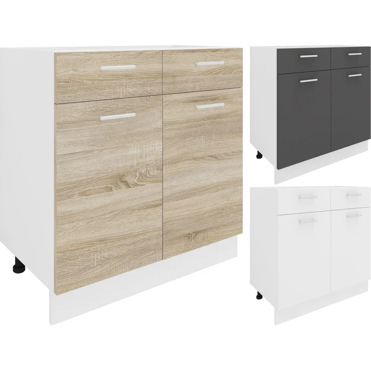 VCM Küchenmöbel Unterschrank Esilo 918683 Weiß / Anthrazit H. 82 x B. 80 x T. 46 cm – Bild 5