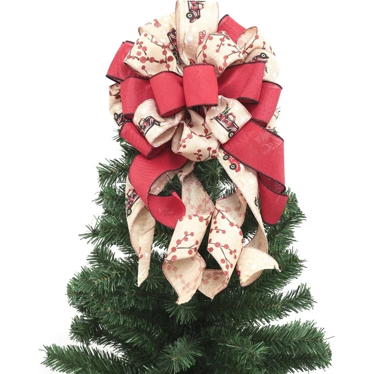 1 Stück – Handgefertigte Baumspitze mit Büffelkaromuster & Schleife, Weihnachtsdeko (83 cm) – Bild 4