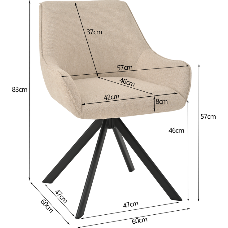 GOEURVANT 1178 Esszimmerstühle 2er-Set mit Armlehnen, 360° Drehbar, Webstoff - Beige Stoff – Bild 10