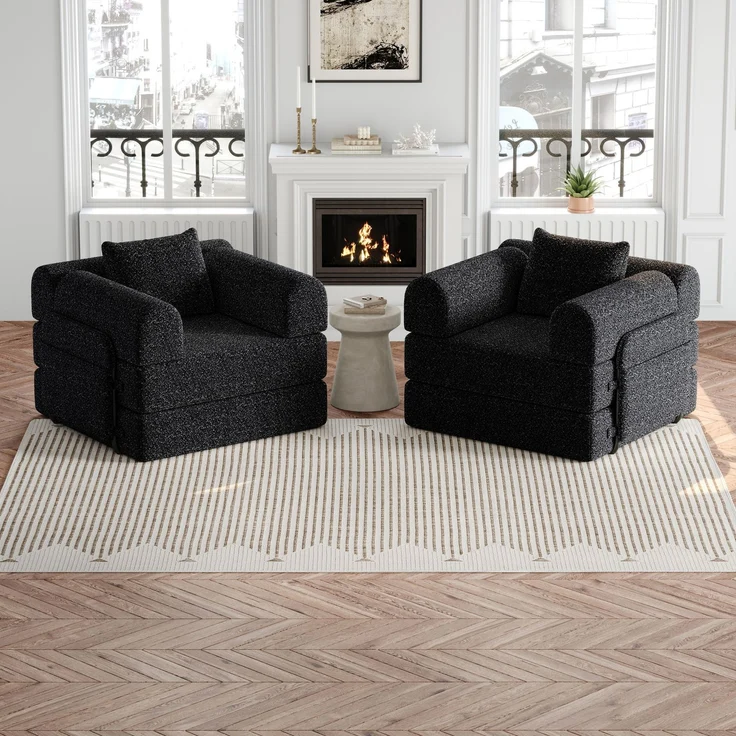 Schlafsofa mit Ablagefach & Stahlrahmen, wandelbarer Einzelsitz Sofa Bett mit rutschfester Unterlage,2-Sitzer,Schwarz – Bild 3
