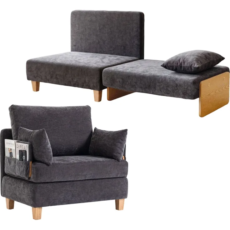 MELAYR, Schlafsessel 2-in-1 mit Bettfunktion 2 Kissen 183x57 cm Dunkelgrau