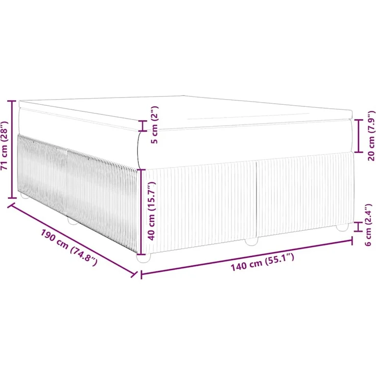 vidaXL Boxspringbett mit Matratze Hellgrau 140x190 cm Samt 3285638 – Bild 12