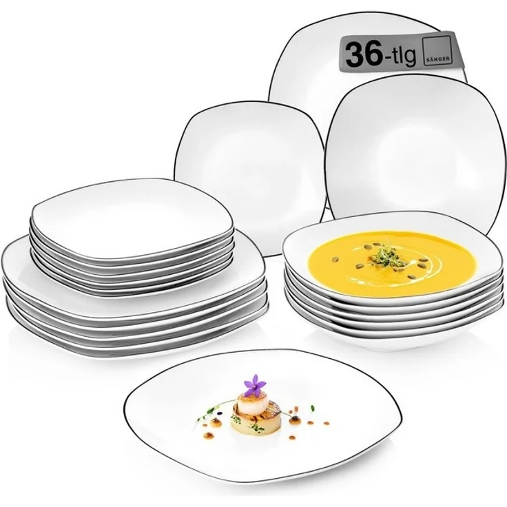 SÄNGER Tafelservice Bilgola Black Rim (36-tlg), 12 Personen, Porzellan, Weiß mit schwarzen Akzenten, spülmaschinenfest, Premium Collection – Bild 4