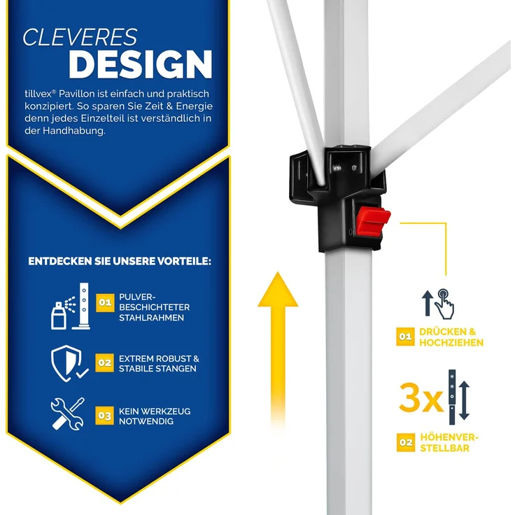 tillvex Pavillon 3x6m - mit 3 Seitenwänden Grün wasserdicht | Pop-Up Faltpavillon höhenverstellbar | Gartenzelt UV Schutz 50+ | Partyzelt mit Tasche für Garten – Bild 3