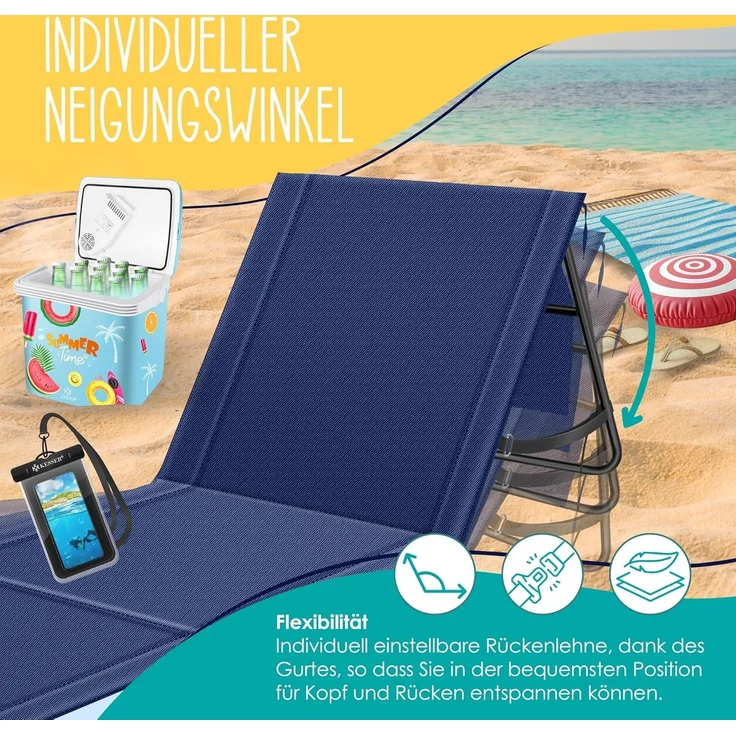 KESSER® 2er Set Strandmatte klappbar mit Verstellbarer Rückenlehne, Tragegurt, wasserdichter Tasche & Aufbewahrung – Faltbare Sonnenliege für Strand, Garten & Terrasse je 130 kg belastbar – Bild 5