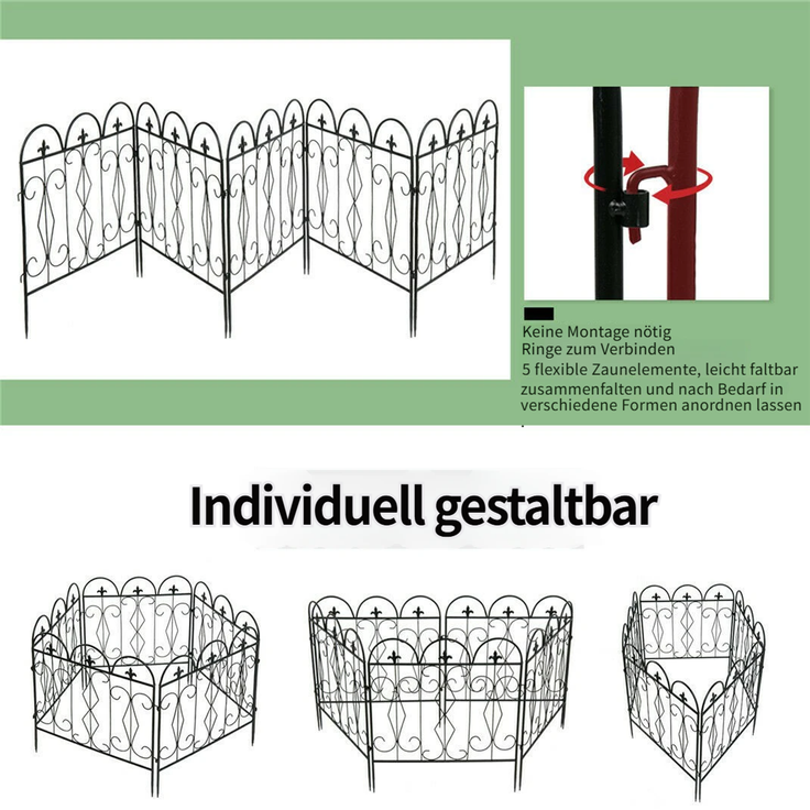 UNHO Gartenzäune Beetzaun Metall Rankgitter Dekozaun Betteinfassung Beetbegrenzung 5 Stück Teichzaun Gartenzaun Steckzaun Metall Zaun Zaunelement Gehege Zaungitter Schwarz 61x70 cm – Bild 6