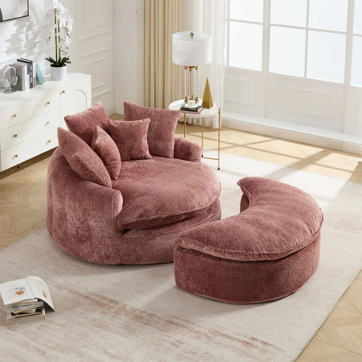 Abrihome Sessel mit Kissen und Verstellfunktion, Rosa, 190,5x138x63 cm – Bild 5