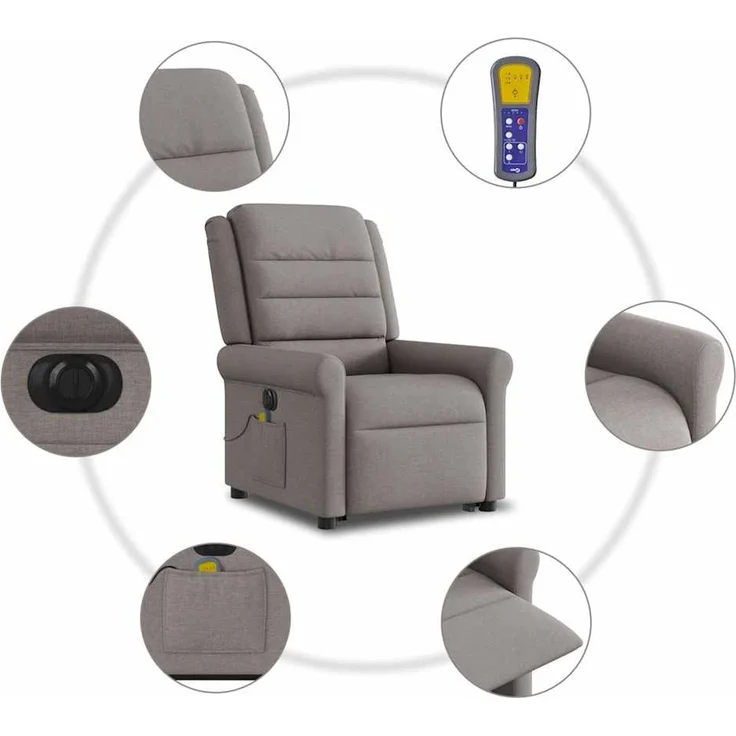 vidaXL Elektrischer Massagesessel mit Aufstehhilfe Taupe Stoff 3303351 – Bild 11