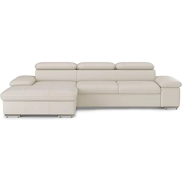 CAVADORE Echtleder-Eckcouch Valerie mit XL-Longchair / Ecksofa mit Kopfteilverstellung, großem Longchair + Metallfüßen / 286 x 73 x 174 / Leder Weiß – Bild 6