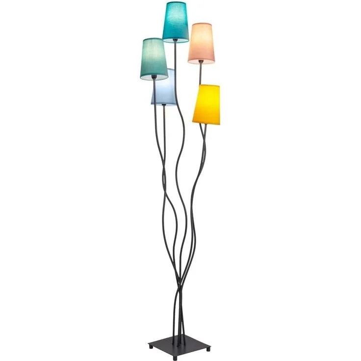 näve Stehlampe Colora, ohne Leuchtmittel, 5flg, E14. Textilschirme je 1x gelb, rose, blau, türkis, oliv – Bild 7