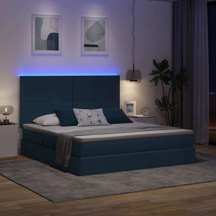 vidaXL LED-Speicherbett mit Matratze Blau 160 x 200 cm Stoff 3372368 – Bild 5