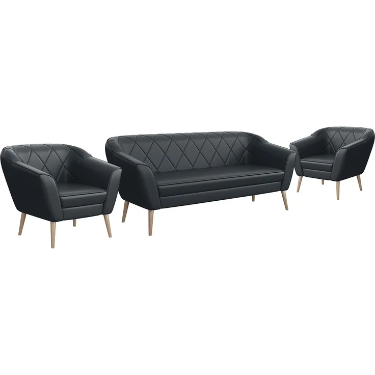 MEBLINI Sofa-Set GISELA 3+1+1 - Dunkelgrau Kunstleder - für Wohnzimmer - Mini Lounge für fünf Personen - Küchensofa - Sofa Klein - Sitzgarnitur - Polstergarnitur - Sofagarnituren – Bild 1