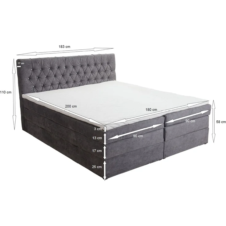 Malton Boxspringbett 180x200 Hotelbett Bonellfederkern Bett + Topper Bettkasten – Bild 6