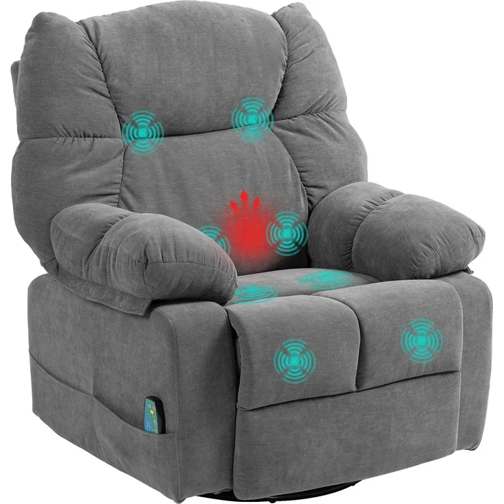MELAYR, Relaxsessel mit Massagefunktion, Liegefunktion, Drehbarer Massagesessel, 98 x 90 x 98 cm, Dunkelgrau – Bild 1