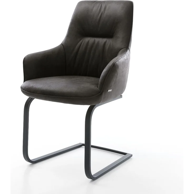 Freischwinger Zelia-Flex mit Armlehnen Mikrofaser Anthrazit Vintage Freischwinger flach Schwarz Taschenfederkern – Bild 1