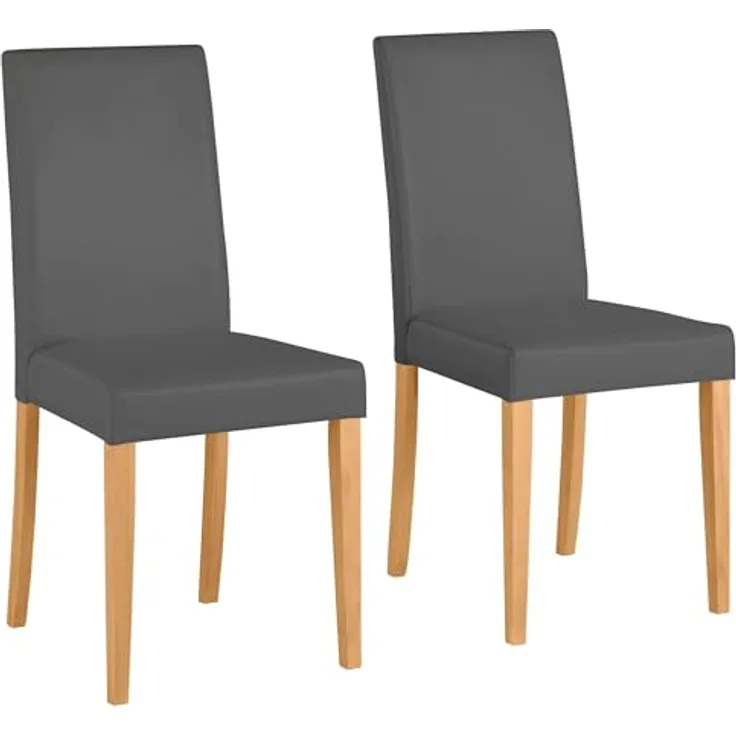 Lucca | Esszimmerstuhl 2er-Set PU Grau – Gepolsterte Stühle mit Beinen aus Kiefer Natur für Esszimmer & Küche
