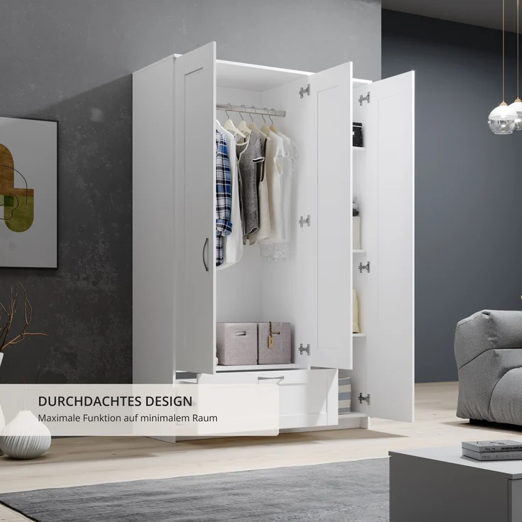 Kleiderschrank >Lepini< in Weiß, Dekorfolie - 117x191x50cm (BxHxT) – Bild 2